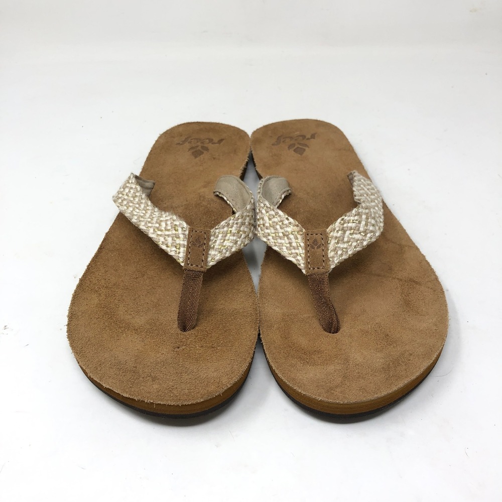 Reef Womens 9 Flip Flop Fasa Sandals Tan Woven Thong Toe Post Flat NWOB - Picture 2 of 8